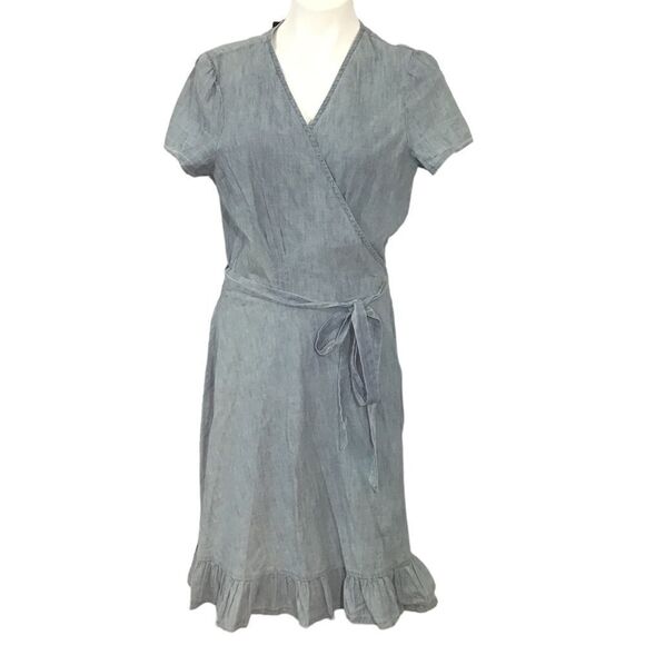 Polo Ralph Lauren Blue Chambray Wrap Mini Dress New Size 12 - Picture 1 of 10